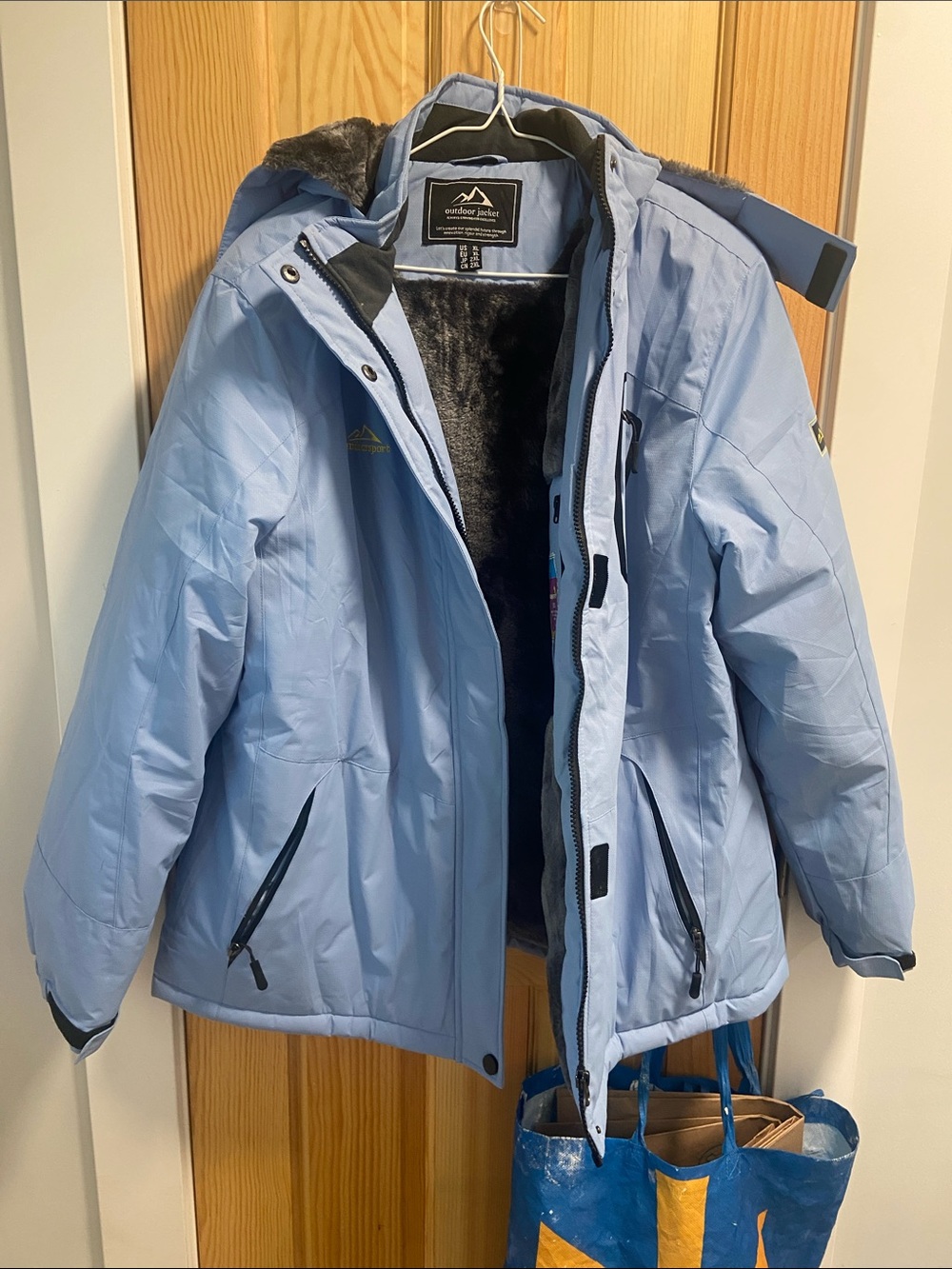 Outdoor Gear Light Blue Ski Jacket with Faux Fur Lining